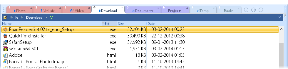 oMega Commander Features. Folder tabs, remembering nomal view type.